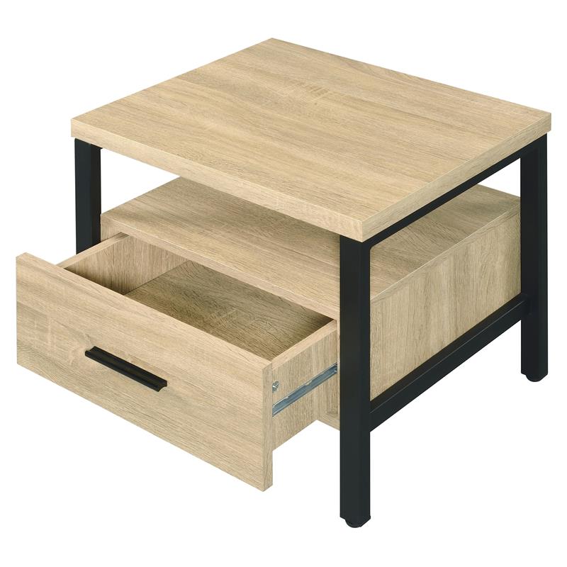 ACME Yawan Wooden Accent Table with Storage in Oak and Black