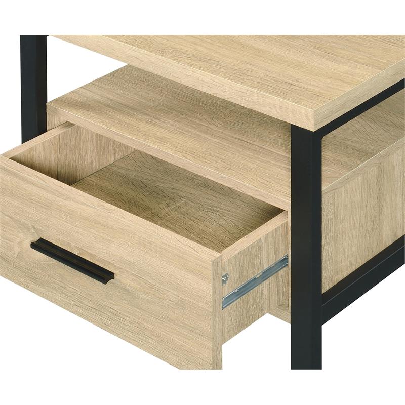 ACME Yawan Wooden Accent Table with Storage in Oak and Black