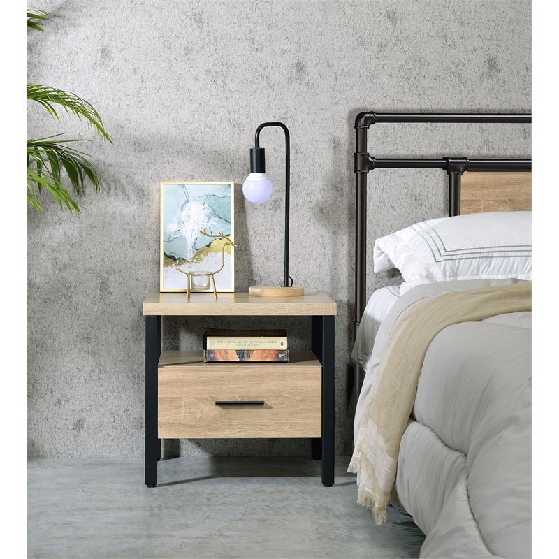 ACME Yawan Wooden Accent Table with Storage in Oak and Black