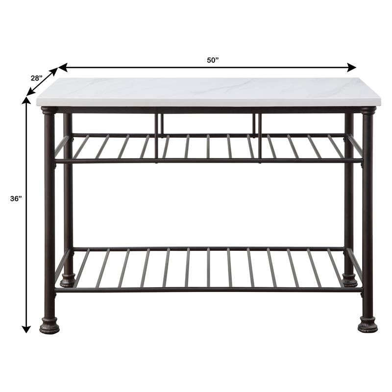 ACME Freyja Kitchen Island with Metal Shelves in White and Gray