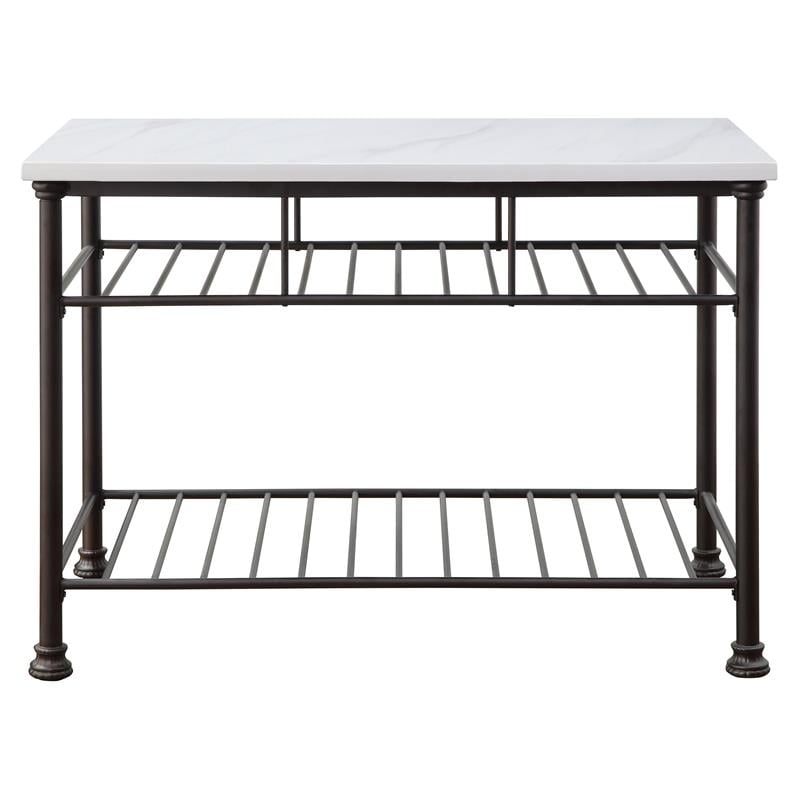 ACME Freyja Kitchen Island with Metal Shelves in White and Gray