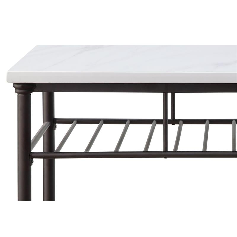 ACME Freyja Kitchen Island with Metal Shelves in White and Gray