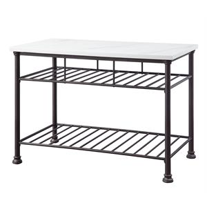 ACME Freyja Kitchen Island with Metal Shelves in White and Gray