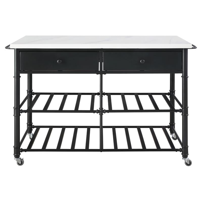 ACME Emery Artificial Stone Top 2-Drawer Kitchen Island in White and Gray