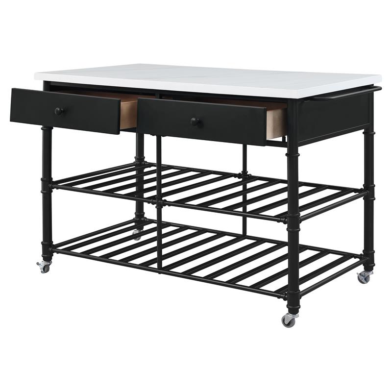 ACME Emery Artificial Stone Top 2-Drawer Kitchen Island in White and Gray