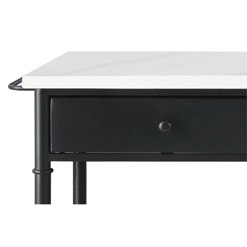 ACME Emery Artificial Stone Top 2-Drawer Kitchen Island in White and Gray
