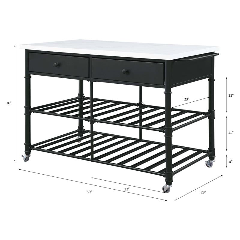 ACME Emery Artificial Stone Top 2-Drawer Kitchen Island in White and Gray