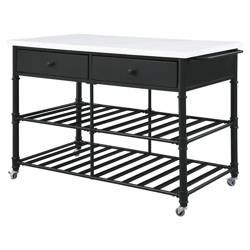 ACME Emery Artificial Stone Top 2-Drawer Kitchen Island in White and Gray
