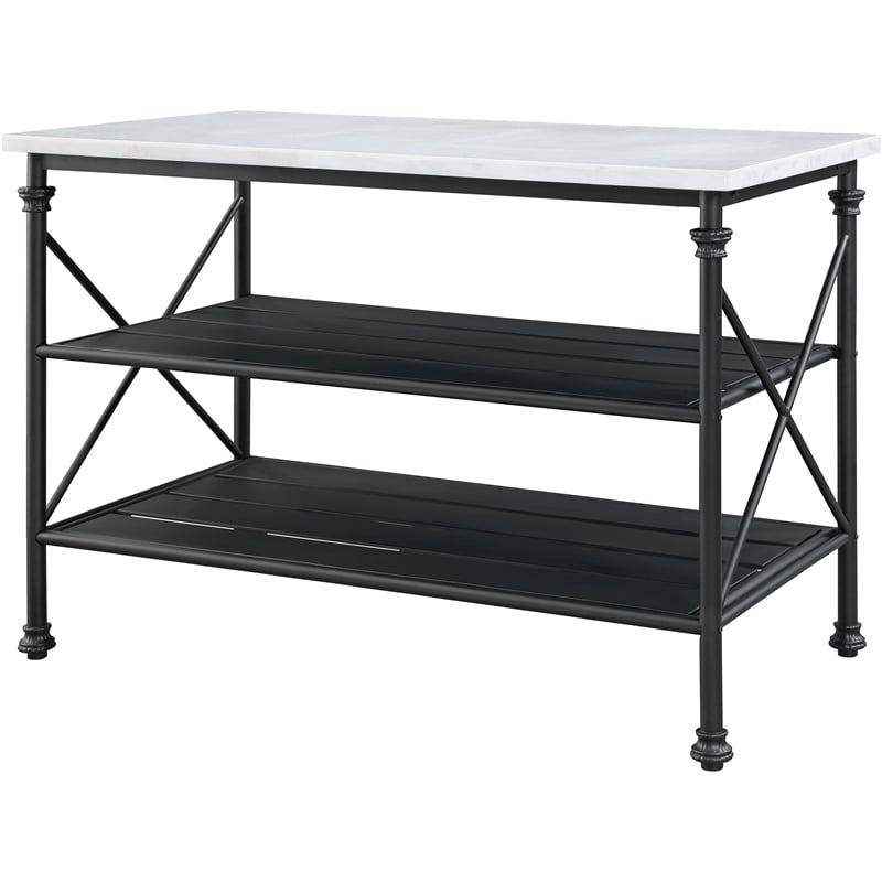 ACME Brahm Artificial Stone Top Metal Kitchen Island in White and Gray
