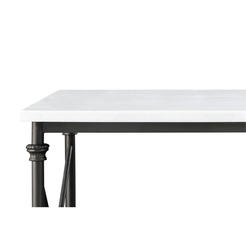 ACME Brahm Artificial Stone Top Metal Kitchen Island in White and Gray