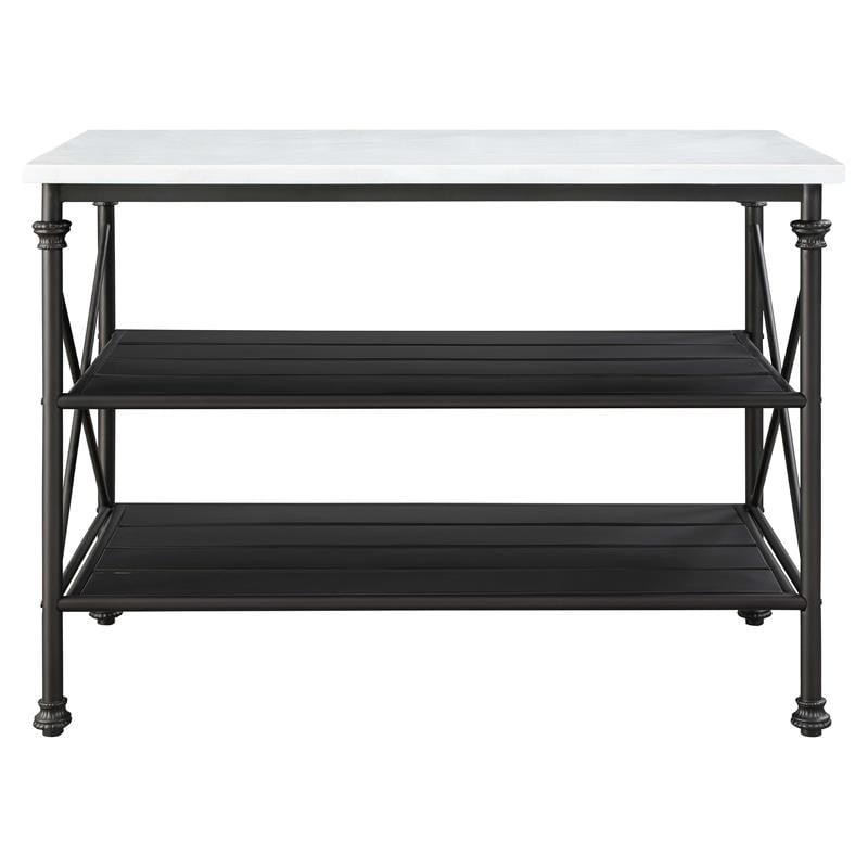 ACME Brahm Artificial Stone Top Metal Kitchen Island in White and Gray