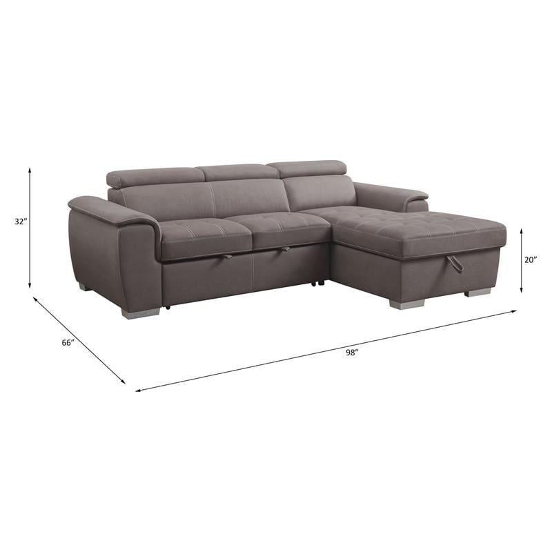 ACME Haruko Sleeper Sectional Sofa with Storage in Light Brown Fabric