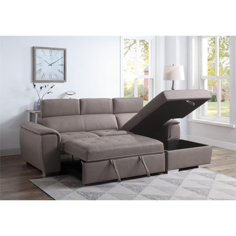 ACME Haruko Sleeper Sectional Sofa with Storage in Light Brown Fabric