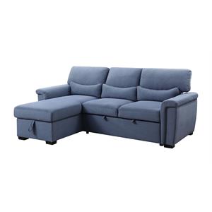 acme haruko fabric reversible sleeper sectional sofa with storage in blue