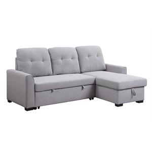 acme amboise fabric reversible sleeper sectional sofa with storage in light gray