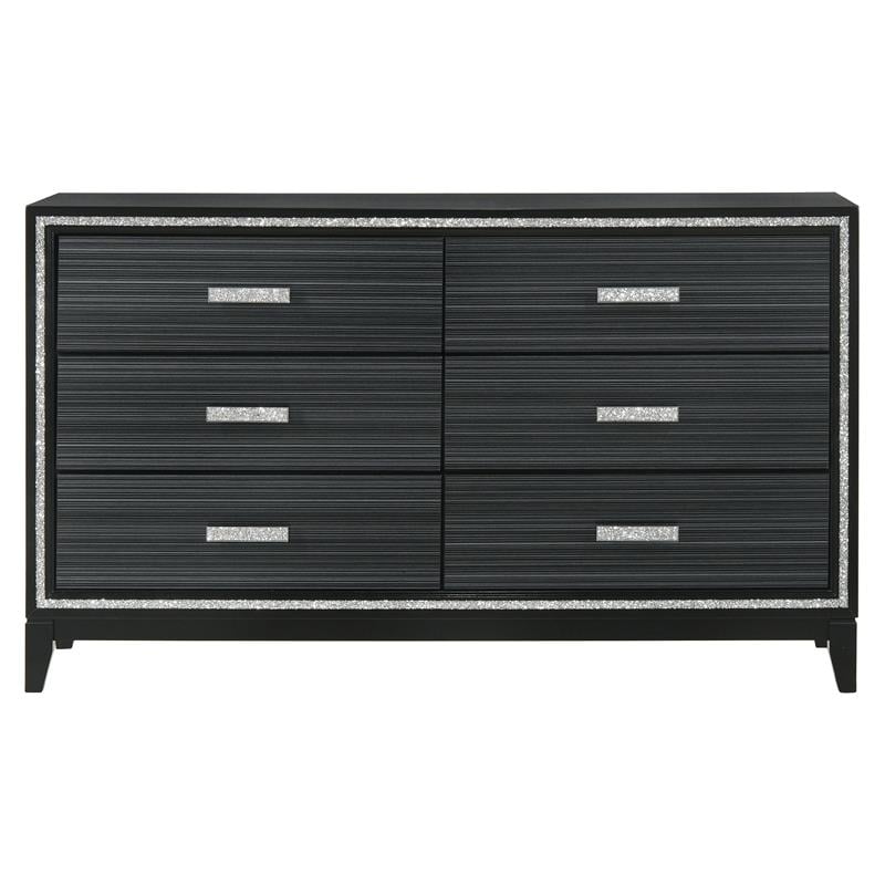 ACME Haiden 6 Drawers Wooden Dresser with Silver Accent Trim in Weathered Black