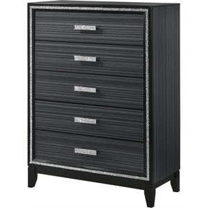 acme haiden 5-drawer wooden chest with shimmering trim in weathered black