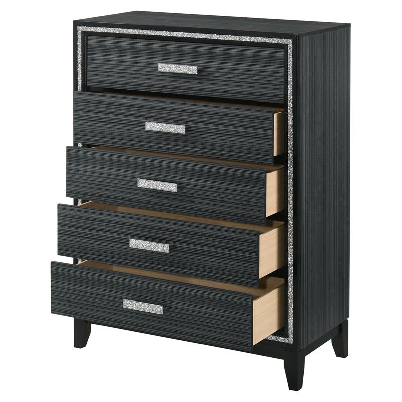 ACME Haiden 5-Drawer Wooden Chest with Shimmering Trim in Weathered Black