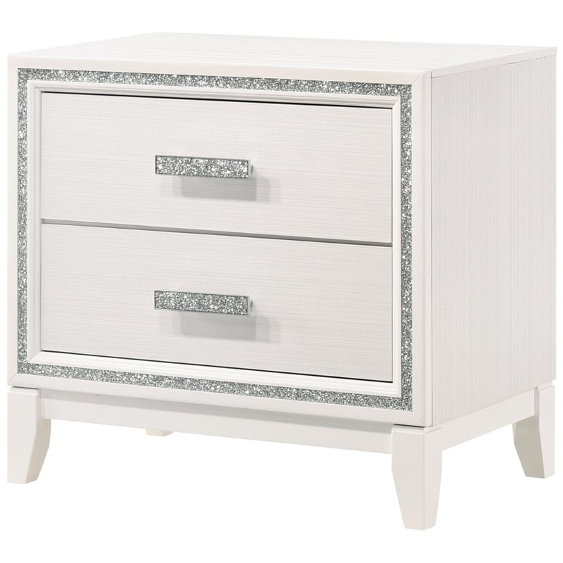 ACME Haiden Wooden Rectangular 2-Drawer Nightstand with Silver Trim in White