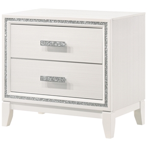 acme haiden wooden rectangular 2-drawer nightstand with silver trim in white