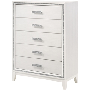 acme haiden 5-drawer bedroom wooden chest with shimmering trim in white