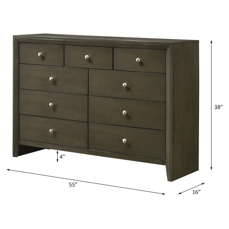 ACME Ilana Rectangular Wooden Dresser with 9 Drawers in Gray