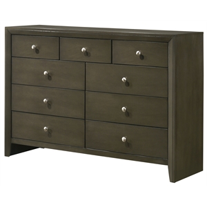 acme ilana rectangular wooden dresser with 9 drawers in gray