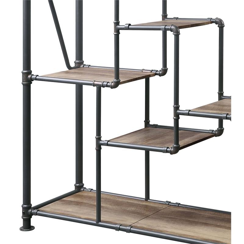 ACME Brantley Rectangular Metal Bookshelf in Antique Oak and Sandy Gray