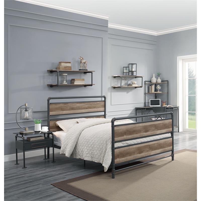 ACME Brantley 2 Wooden Tier Shelves Wall Rack in Antique Oak and Sandy Gray