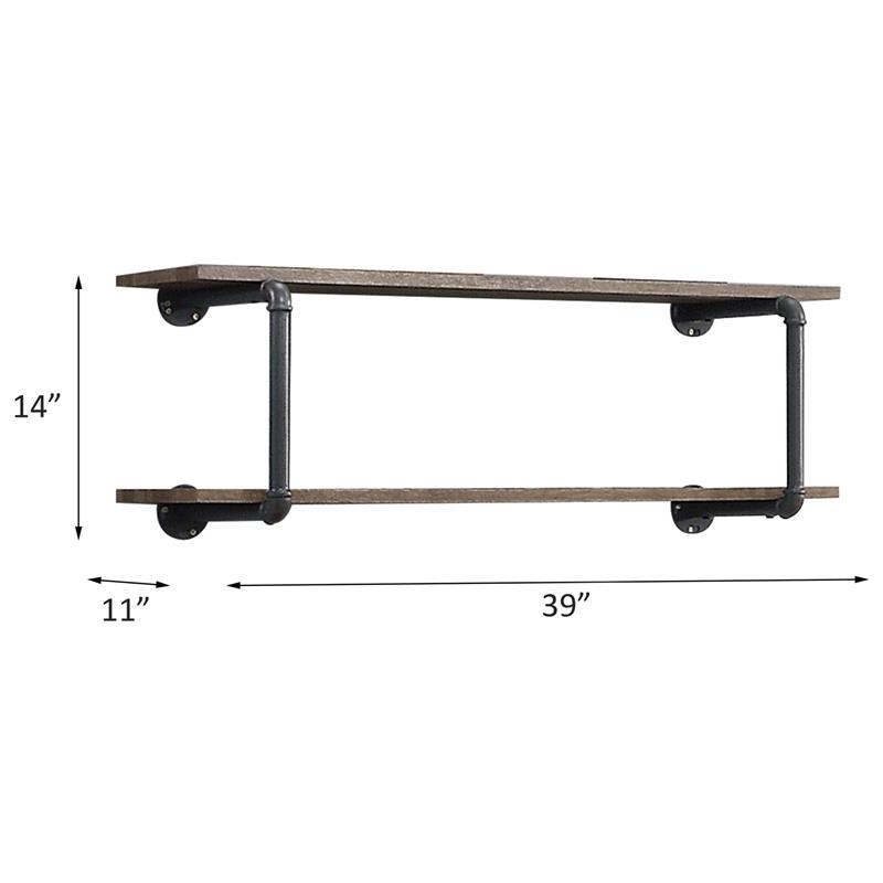 ACME Brantley 2 Wooden Tier Shelves Wall Rack in Antique Oak and Sandy Gray