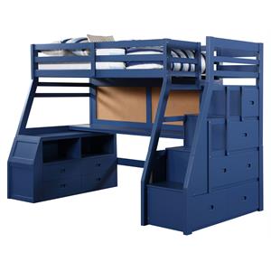 acme jason ii storage twin wooden loft bed with 8 drawers in navy blue