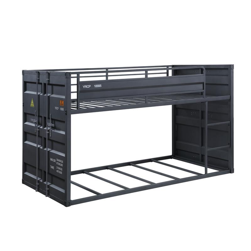 ACME Cargo Container Style Metal Twin over Twin Bunk Bed in Gunmetal