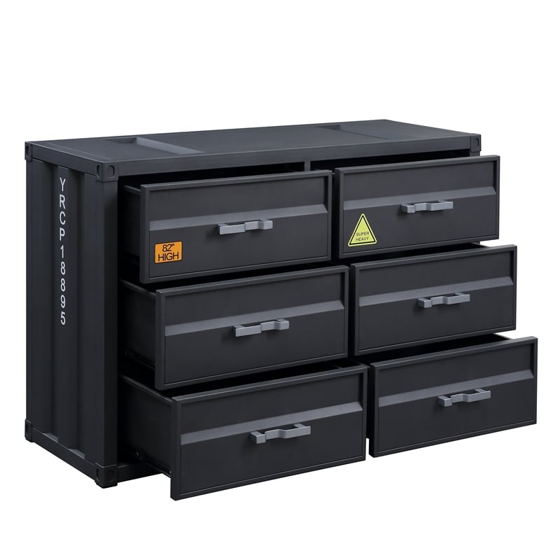 ACME Cargo Container Style Rectangular 6-Drawer Dresser in Gunmetal Metal