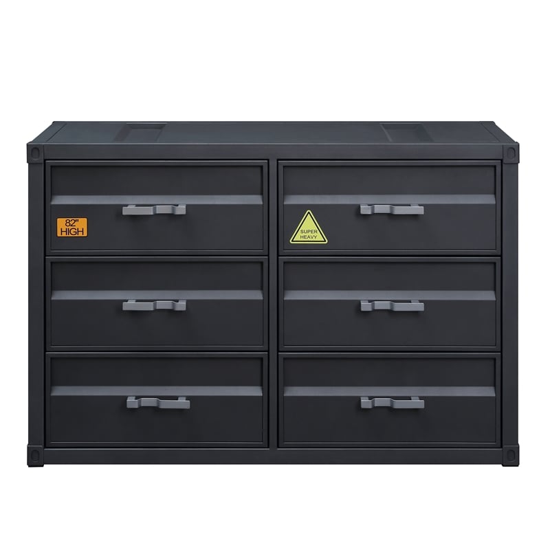 ACME Cargo Container Style Rectangular 6-Drawer Dresser in Gunmetal Metal