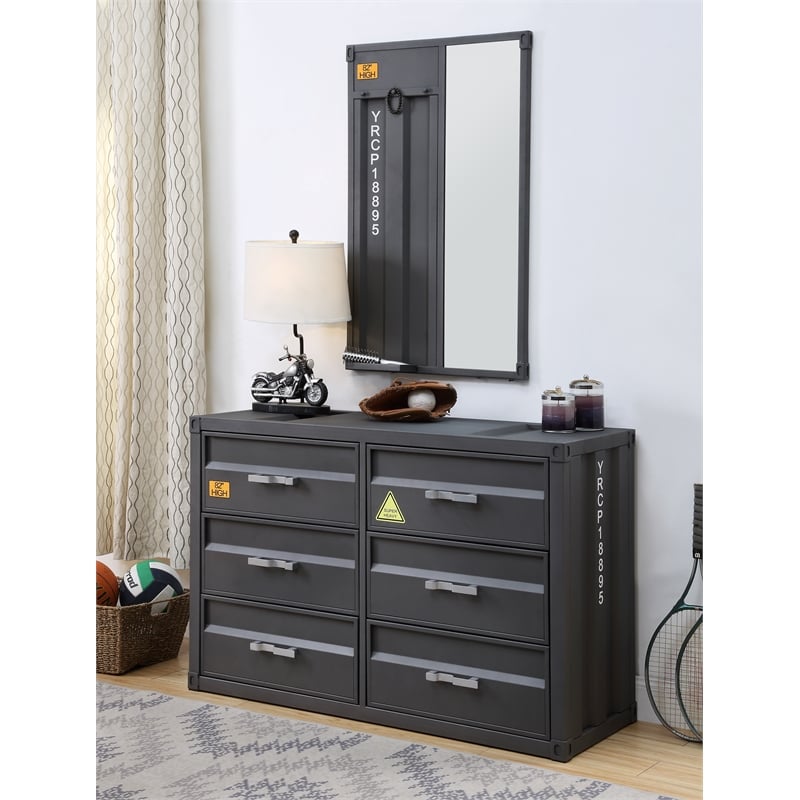 ACME Cargo Container Style Rectangular 6-Drawer Dresser in Gunmetal Metal