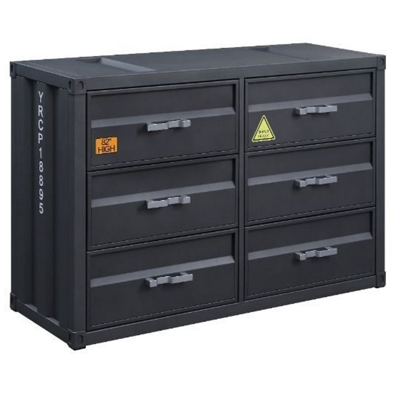 ACME Cargo Container Style Rectangular 6-Drawer Dresser in Gunmetal Metal
