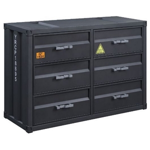 acme cargo container style rectangular 6-drawer dresser in gunmetal metal