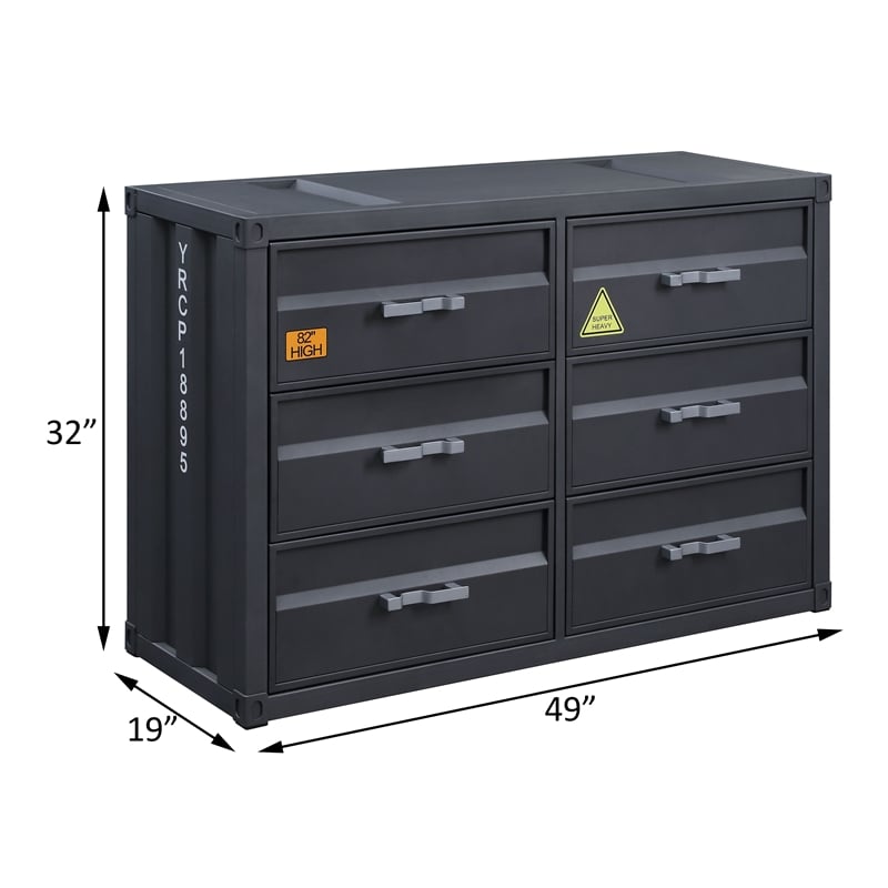 ACME Cargo Container Style Rectangular 6-Drawer Dresser in Gunmetal Metal