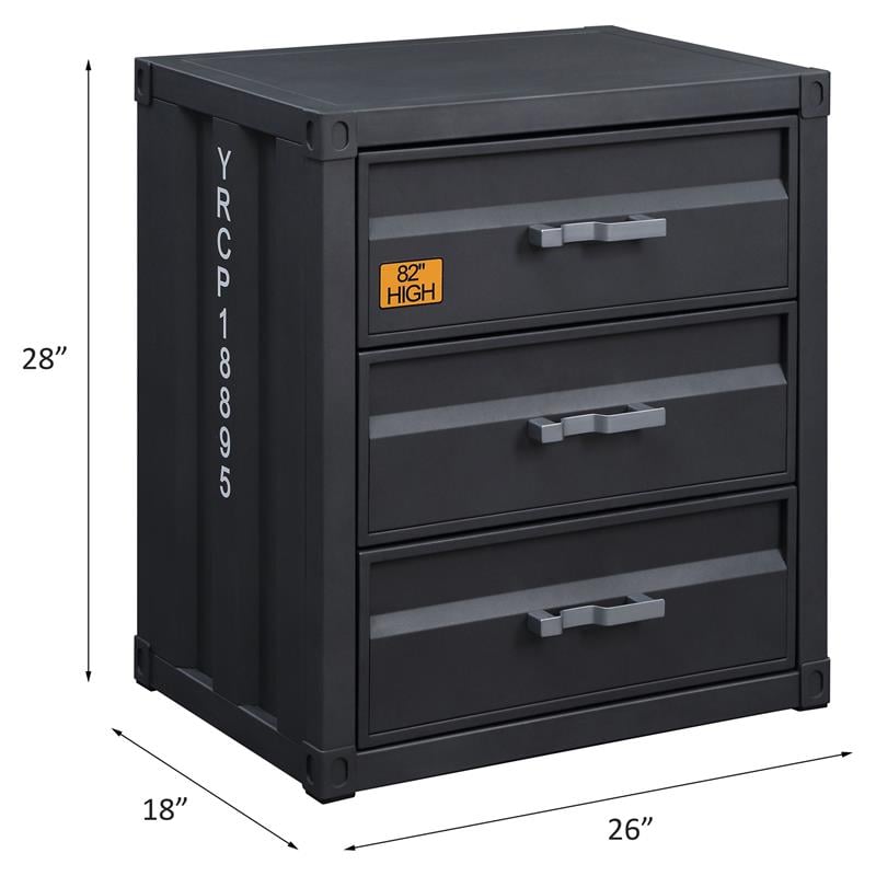 ACME Cargo Container Style Rectangular 3-Drawer Metal Chest in Gunmetal Metal