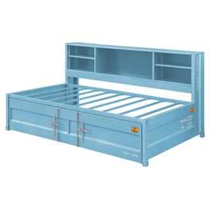 acme cargo metal twin daybed and trundle with storage headboard in aqua
