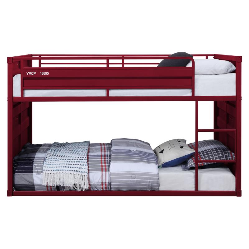 ACME Cargo Twin over Twin Metal Bunk Bed with Ladder and Slat System in Red