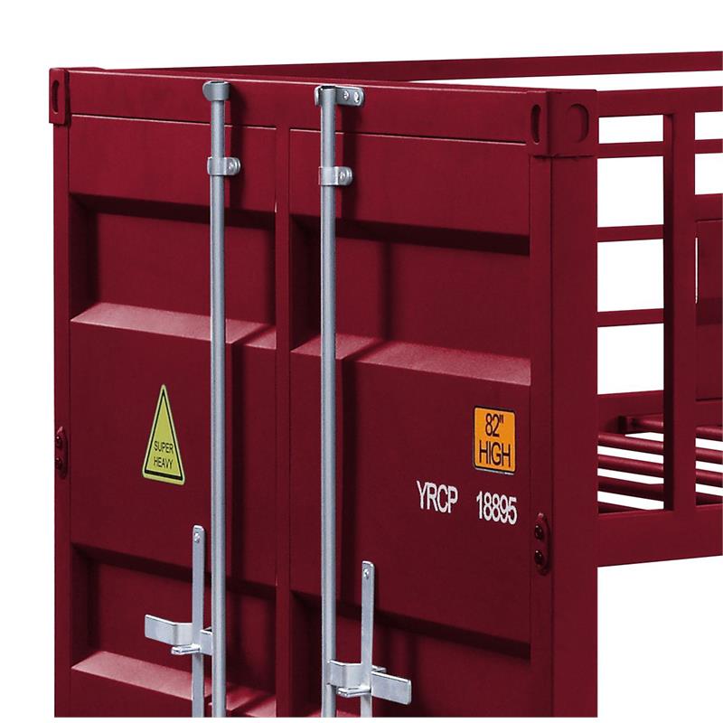 ACME Cargo Twin over Twin Metal Bunk Bed with Ladder and Slat System in Red