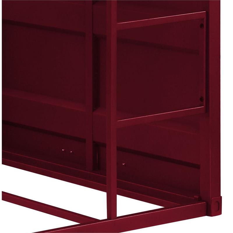 ACME Cargo Twin over Twin Metal Bunk Bed with Ladder and Slat System in Red