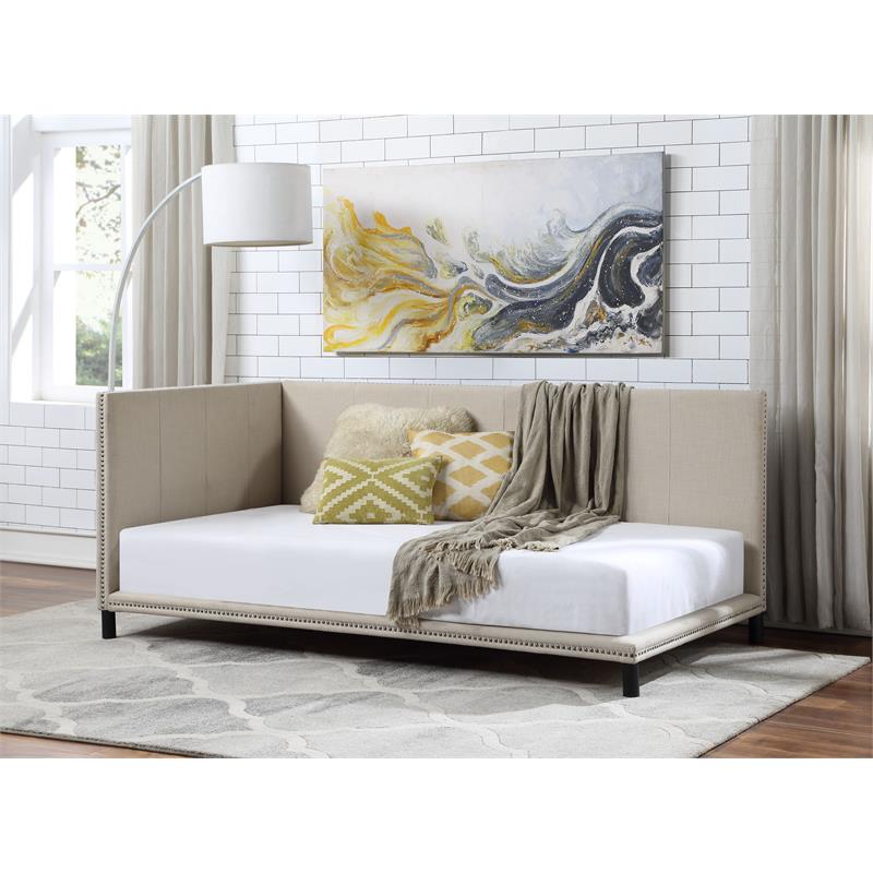 ACME Yinbella Linen Fabric Full Daybed with Nailhead Trim Accent in Beige