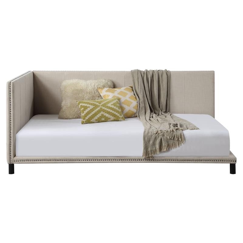 ACME Yinbella Linen Fabric Full Daybed with Nailhead Trim Accent in Beige