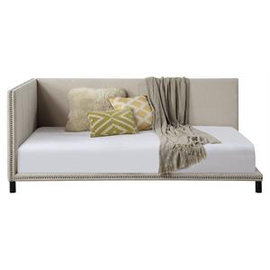 acme yinbella linen fabric full daybed with nailhead trim accent in beige