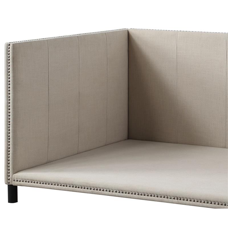 ACME Yinbella Linen Fabric Full Daybed with Nailhead Trim Accent in Beige