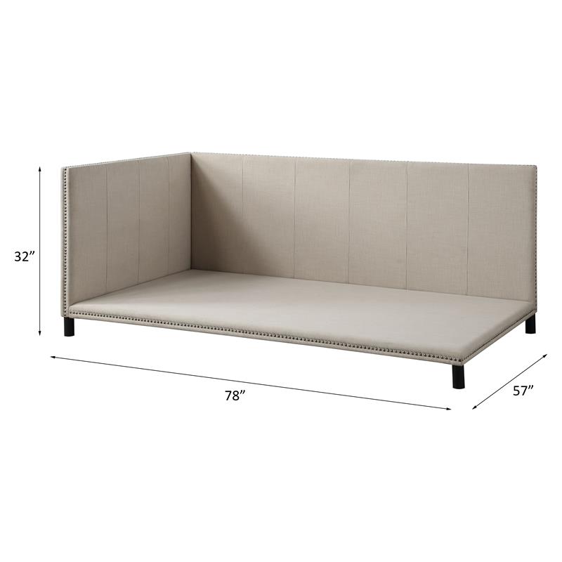 ACME Yinbella Linen Fabric Full Daybed with Nailhead Trim Accent in Beige