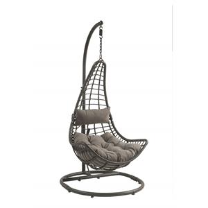 acme uzae wicker patio hanging chair with metal stand in gray and charcoal