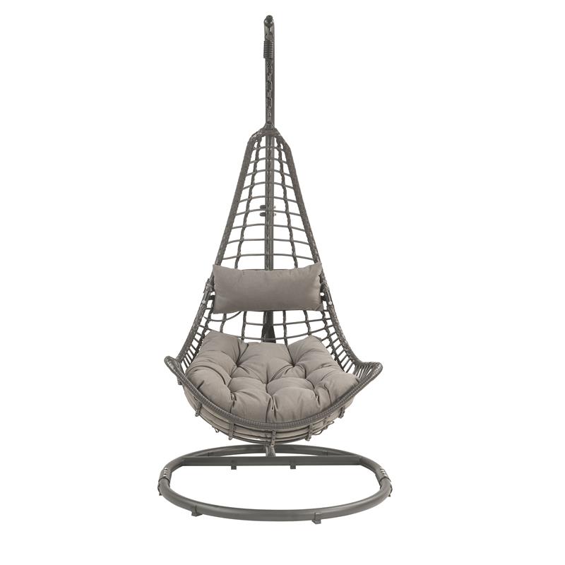 ACME Uzae Wicker Patio Hanging Chair with Metal Stand in Gray and Charcoal